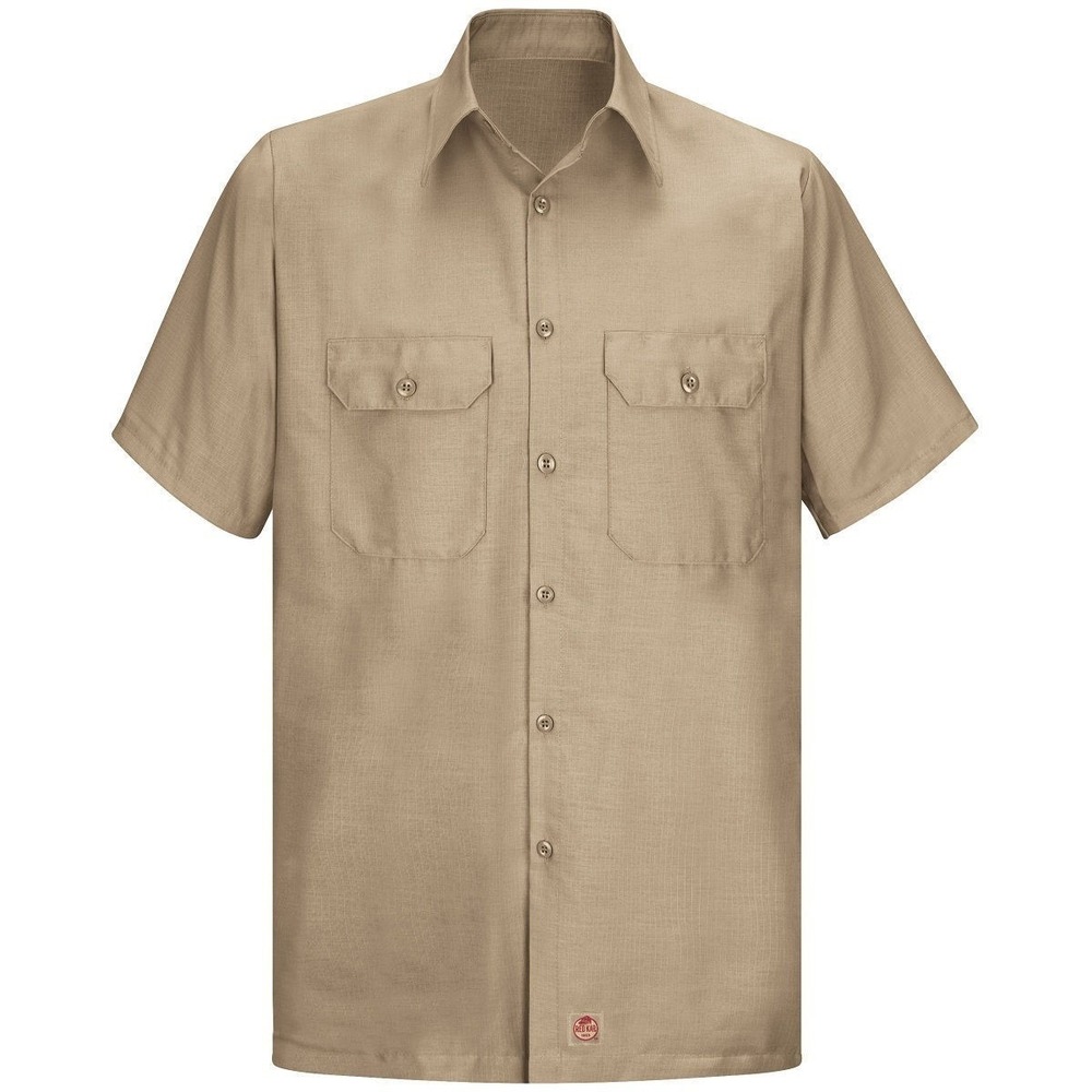 Red Kap SY60 Men's Short Sleeve Solid Rip Stop Shirt - Khaki - Size L Long‎